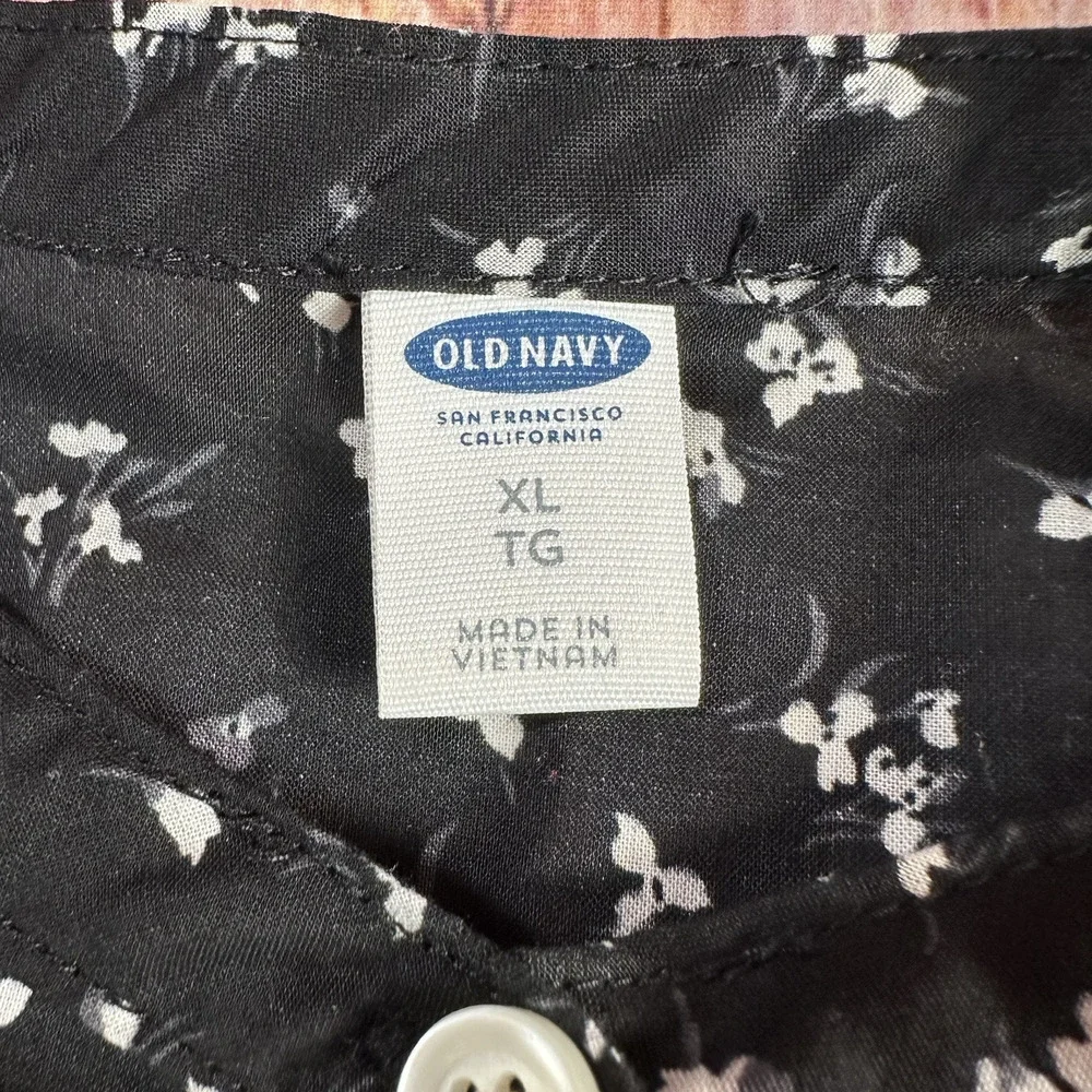 Old Navy Size X Large Black White Floral Cap Sleeve Ruffle Button Shirt Dress - Picture 7 of 9